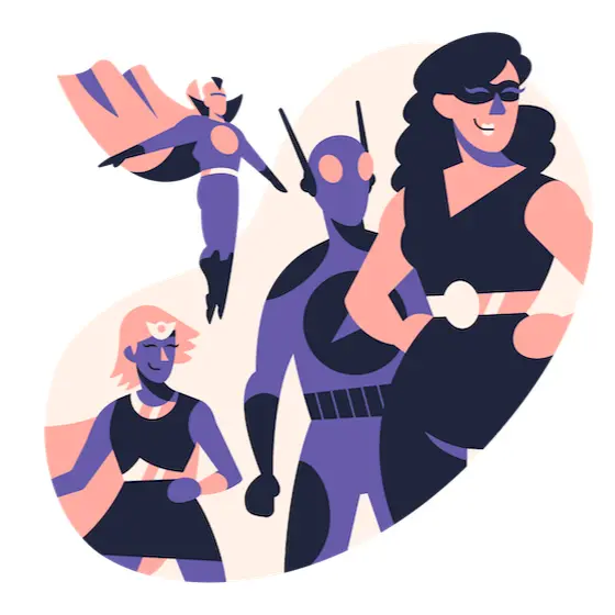 Illustration of four superheroes 